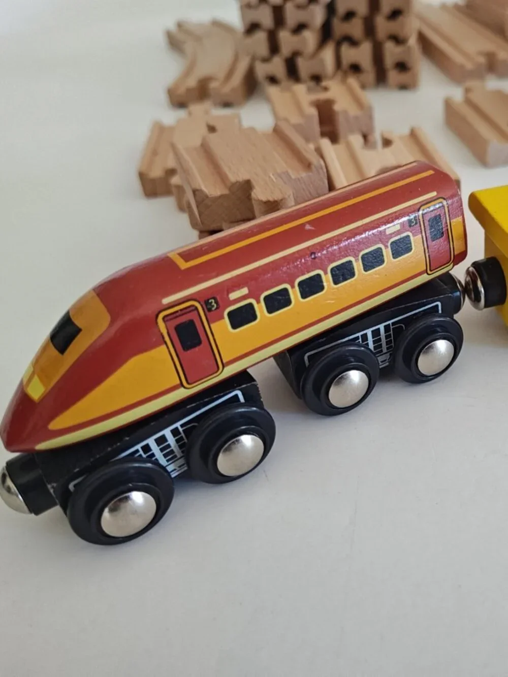Wooden Train Railway Set 62 Pieces Brio-Compatible Track Train and extras